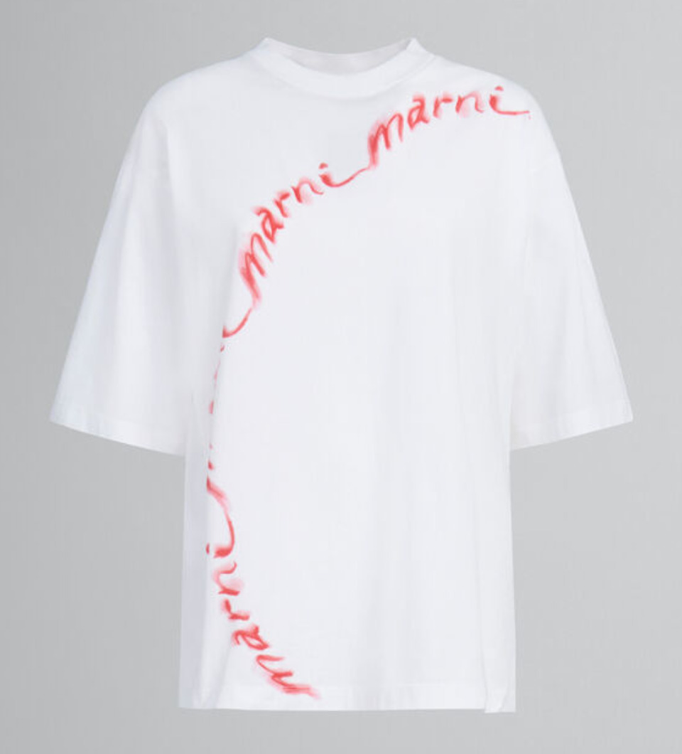 MARNI（マルニ）ホワイト ウェービーロゴ オーガニックコットン製Tシャツ